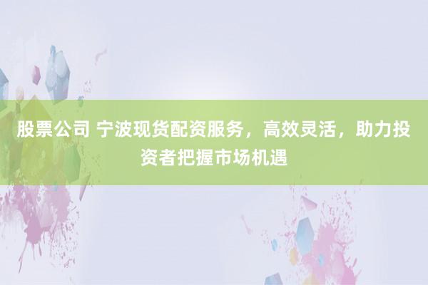 股票公司 宁波现货配资服务，高效灵活，助力投资者把握市场机遇