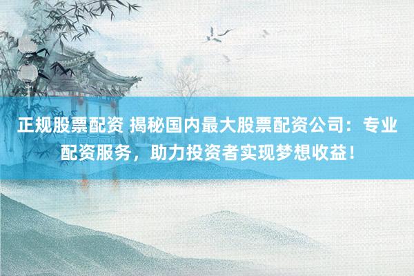 正规股票配资 揭秘国内最大股票配资公司：专业配资服务，助力投资者实现梦想收益！