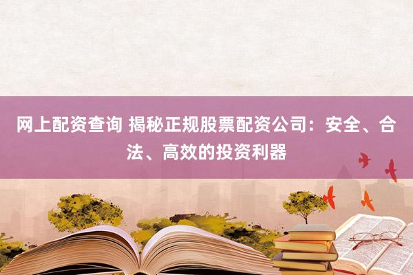 网上配资查询 揭秘正规股票配资公司：安全、合法、高效的投资利器
